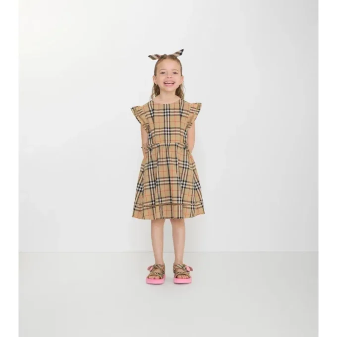Rochie din bumbac cu imprimeu în carouri