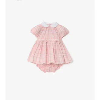 Rochie din bumbac cu imprimeu în carouri și pantaloni scurți