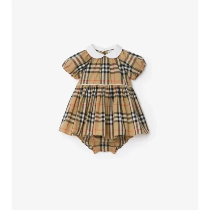Rochie din bumbac cu imprimeu în carouri și pantaloni scurți
