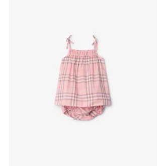 Rochie din bumbac cu imprimeu în carouri și pantaloni scurți