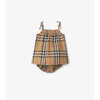 Rochie din bumbac cu imprimeu în carouri și pantaloni scurți