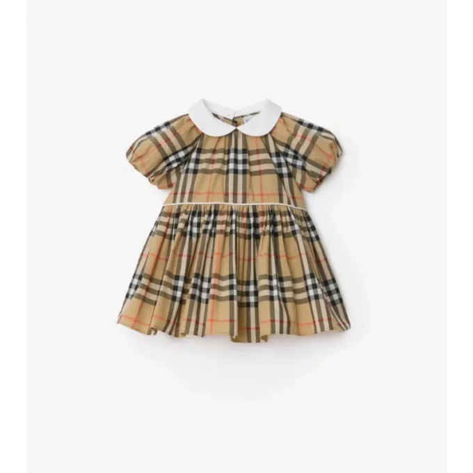 Rochie din bumbac cu imprimeu în carouri și pantaloni scurți