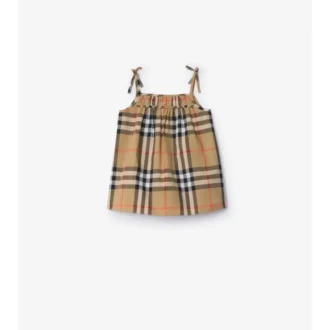 Rochie din bumbac cu imprimeu în carouri și pantaloni scurți