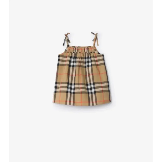 Rochie din bumbac cu imprimeu în carouri și pantaloni scurți