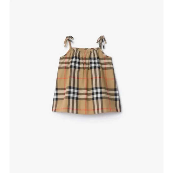 Rochie din bumbac cu imprimeu în carouri și pantaloni scurți