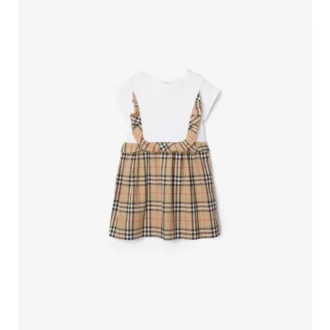 Rochie din bumbac elastic cu bordură în carouri