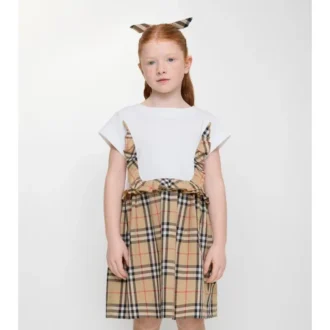 Rochie din bumbac elastic cu bordură în carouri