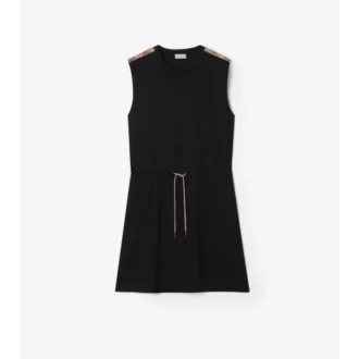 Rochie din jersey de bumbac cu bordură în carouri