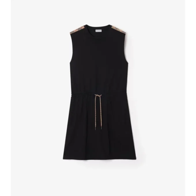 Rochie din jersey de bumbac cu bordură în carouri Rochie din jersey de bumbac cu bordură în carouri