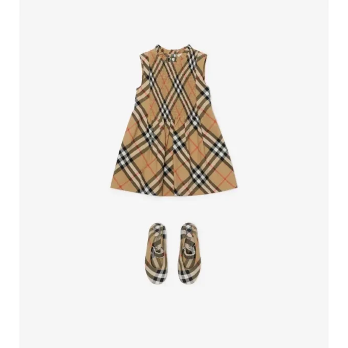 Rochie din poplin de bumbac cu imprimeu în carouri
