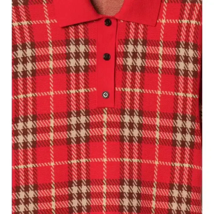 Rochie polo din bumbac și lână cu imprimeu în carouri Rochie polo din bumbac și lână cu imprimeu în carouri