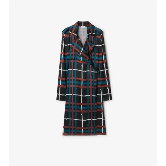 Rochie trench din viscoză cu imprimeu în carouri Rochie trench din viscoză cu imprimeu în carouri