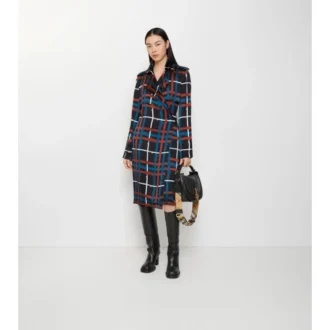 Rochie trench din viscoză cu imprimeu în carouri