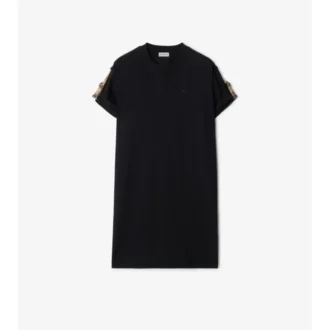 Rochie-tricou din bumbac cu borduri în carouri
