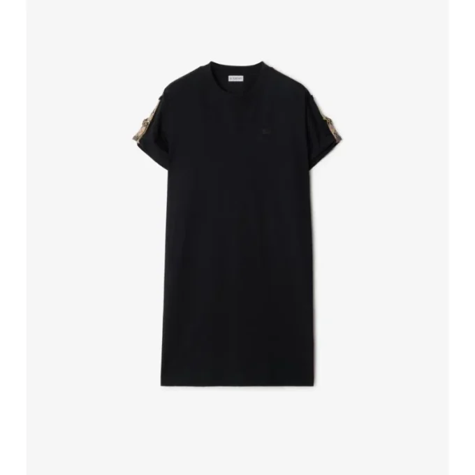 Rochie-tricou din bumbac cu borduri în carouri Rochie-tricou din bumbac cu borduri în carouri