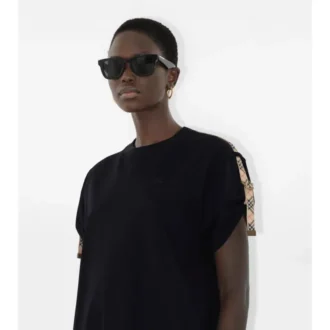 Rochie-tricou din bumbac cu borduri în carouri