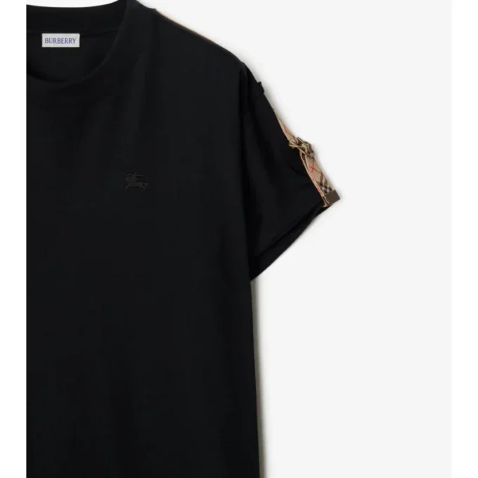 Rochie-tricou din bumbac cu borduri în carouri Rochie-tricou din bumbac cu borduri în carouri