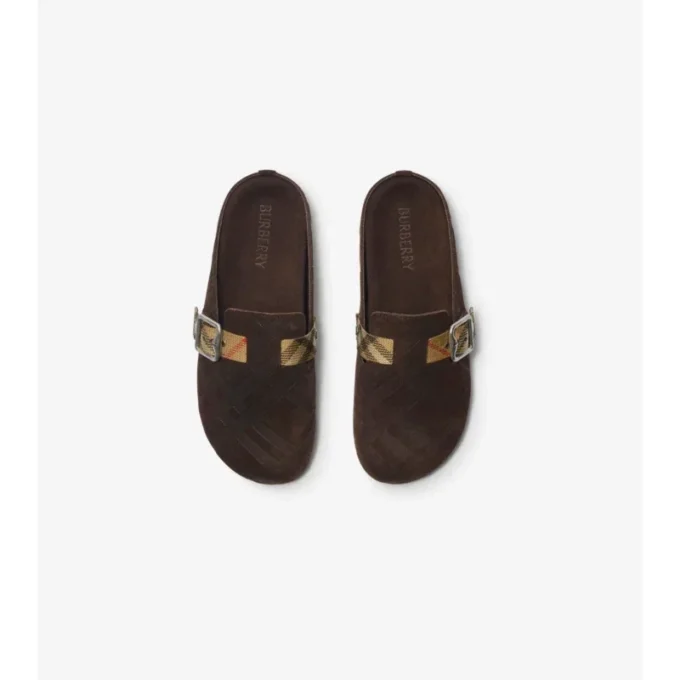 Saboti din piele de căprioară cu model în carouri Saboti din piele de căprioară cu model în carouri