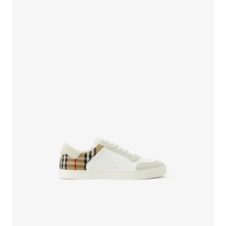 Sneakersi din piele, piele de căprioară și model Check
