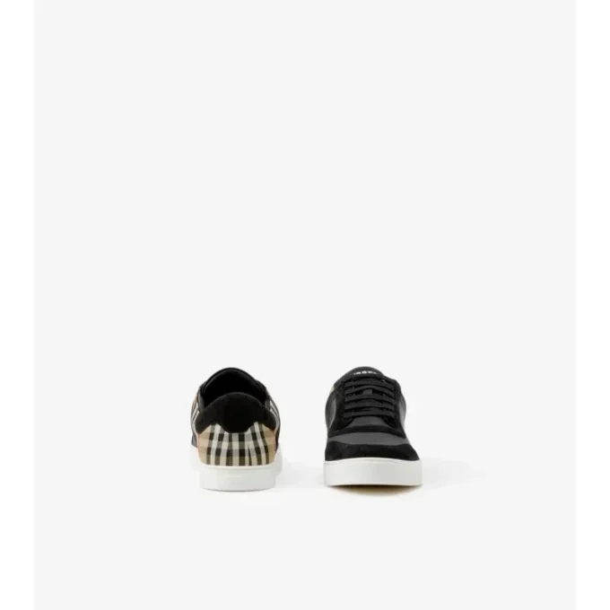 Sneakersi din piele, piele de căprioară și model Check Sneakersi din piele, piele de căprioară și model Check