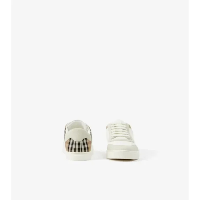 Sneakersi din piele, piele de căprioară și model Check Sneakersi din piele, piele de căprioară și model Check