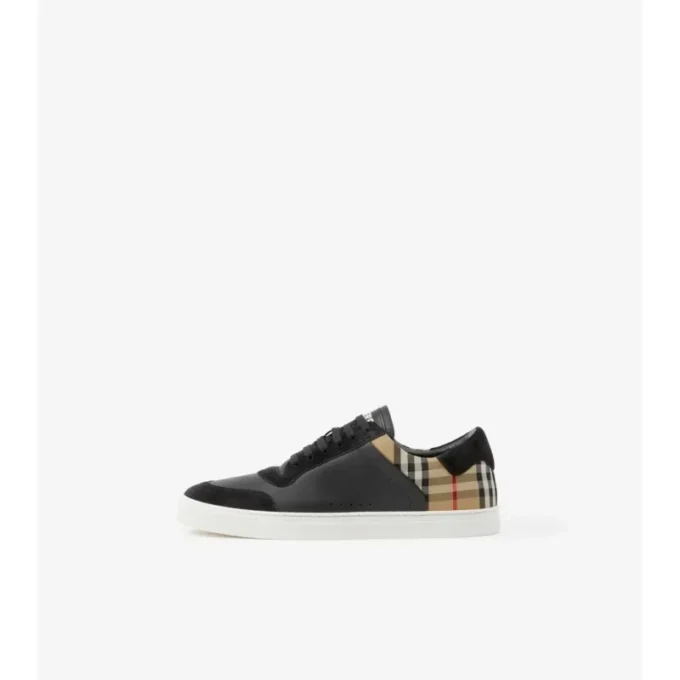 Sneakersi din piele, piele de căprioară și model Check Sneakersi din piele, piele de căprioară și model Check