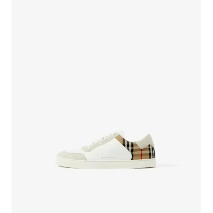 Sneakersi din piele, piele de căprioară și model Check Sneakersi din piele, piele de căprioară și model Check