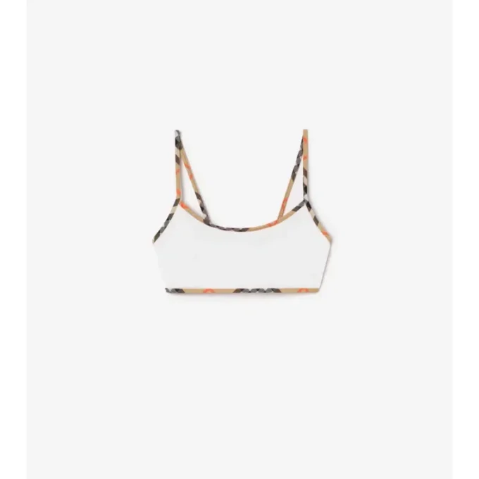 Top de bikini cu bordură în carouri Top de bikini cu bordură în carouri