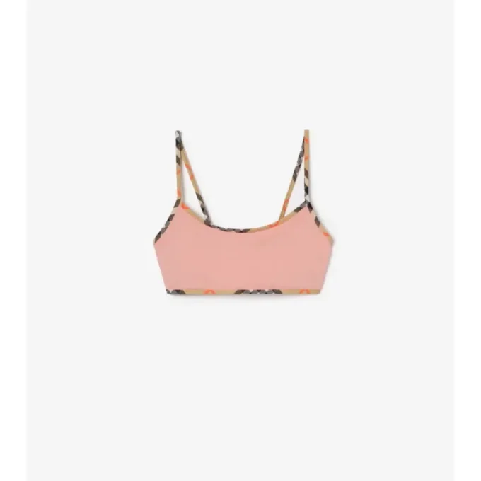 Top de bikini cu bordură în carouri Top de bikini cu bordură în carouri