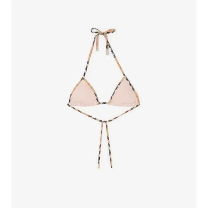 Top de bikini cu bordură în carouri Top de bikini cu bordură în carouri