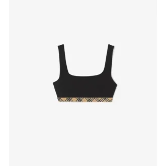 Top de bikini cu bordură în carouri Top de bikini cu bordură în carouri