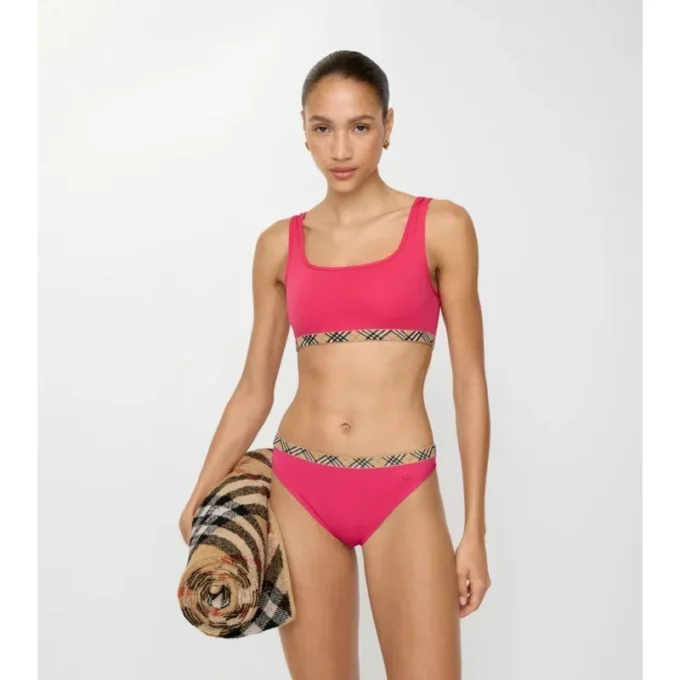 Top de bikini cu bordură în carouri Top de bikini cu bordură în carouri