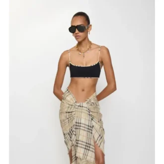 Top de bikini cu bordură în carouri