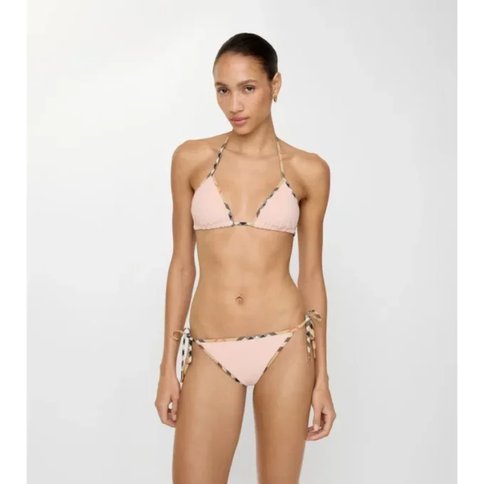 Top de bikini cu bordură în carouri Top de bikini cu bordură în carouri