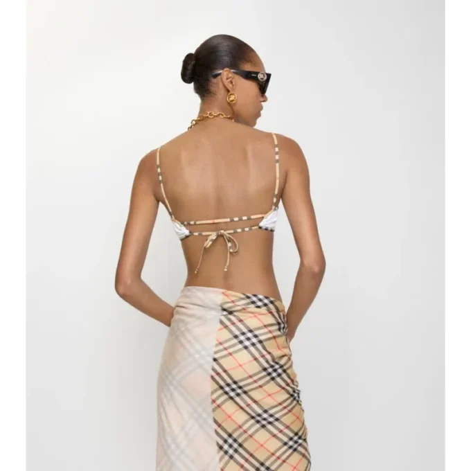 Top de bikini cu bordură în carouri Top de bikini cu bordură în carouri
