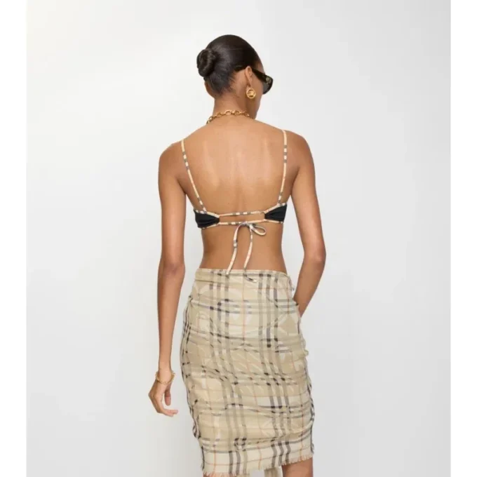 Top de bikini cu bordură în carouri Top de bikini cu bordură în carouri