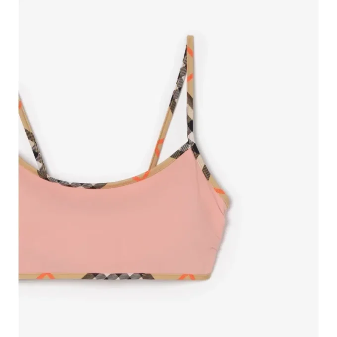 Top de bikini cu bordură în carouri Top de bikini cu bordură în carouri