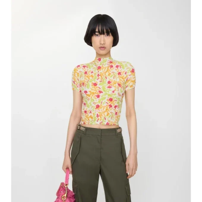 Top din amestec de bumbac cu imprimeu floral Top din amestec de bumbac cu imprimeu floral