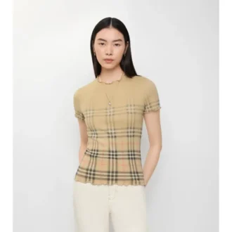 Top din bumbac elastic cu imprimeu în carouri degradé