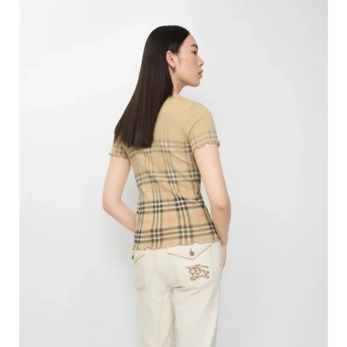 Top din bumbac elastic cu imprimeu în carouri degradé Top din bumbac elastic cu imprimeu în carouri degradé