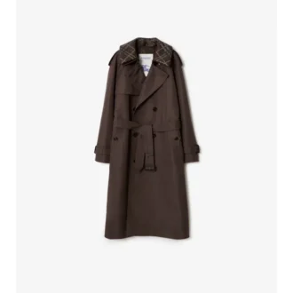 Trench Coat din bumbac și mătase cu guler lung în carouri