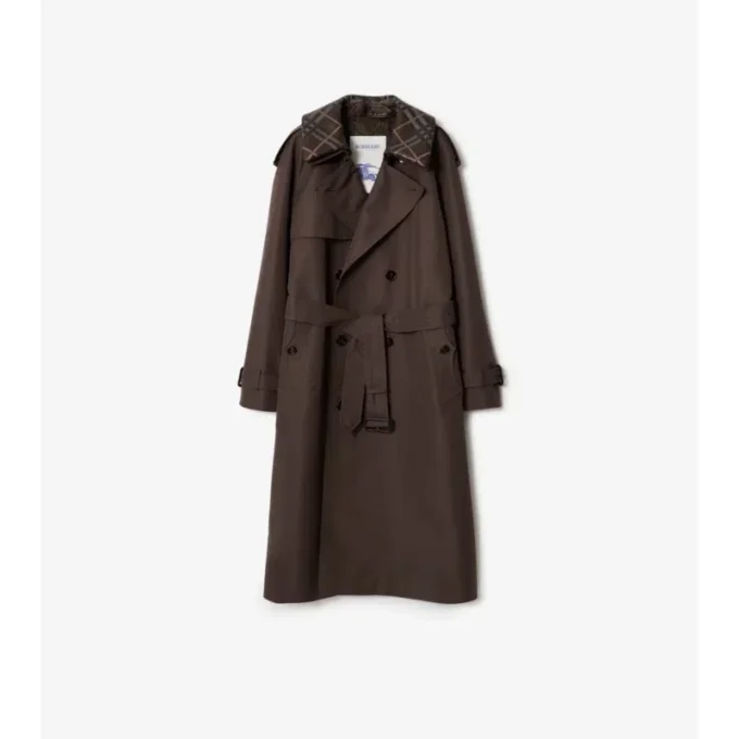 Trench Coat din bumbac și mătase cu guler lung în carouri Trench Coat din bumbac și mătase cu guler lung în carouri