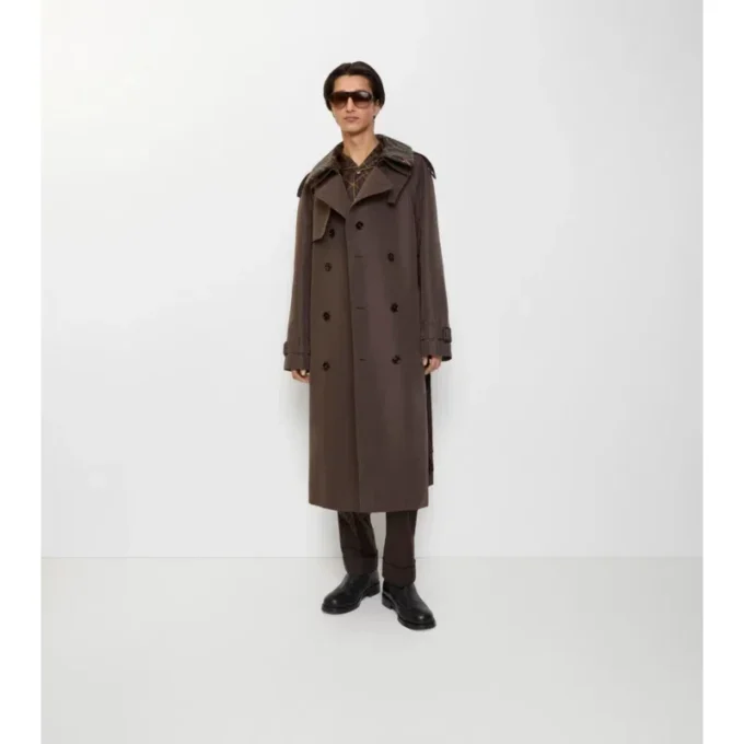 Trench Coat din bumbac și mătase cu guler lung în carouri Trench Coat din bumbac și mătase cu guler lung în carouri