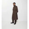 Trench Coat din bumbac și mătase cu guler lung în carouri Trench Coat din bumbac și mătase cu guler lung în carouri