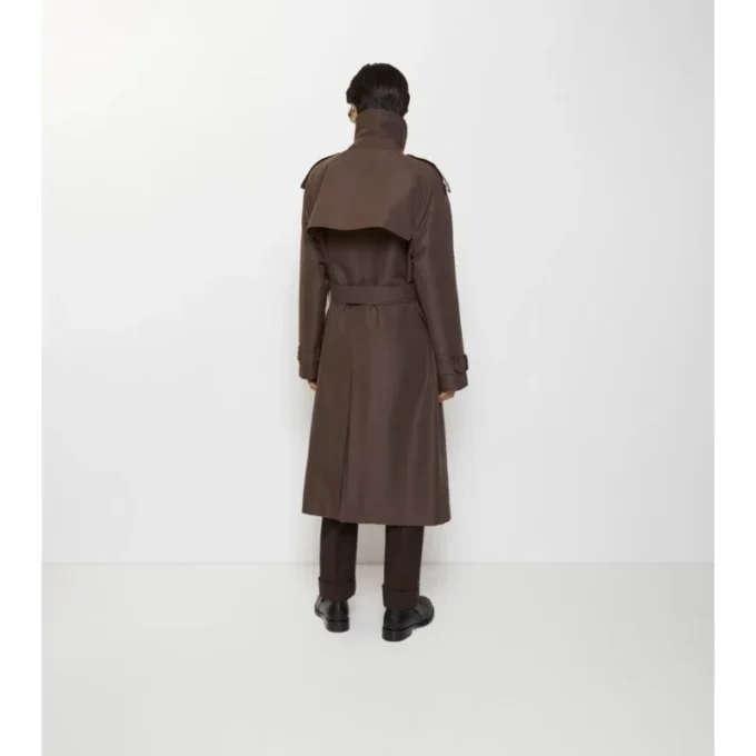 Trench Coat din bumbac și mătase cu guler lung în carouri Trench Coat din bumbac și mătase cu guler lung în carouri