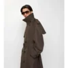 Trench Coat din bumbac și mătase cu guler lung în carouri Trench Coat din bumbac și mătase cu guler lung în carouri