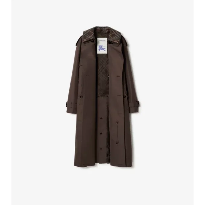 Trench Coat din bumbac și mătase cu guler lung în carouri Trench Coat din bumbac și mătase cu guler lung în carouri