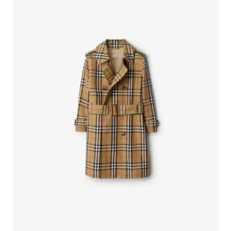 Trench Coat din bumbac twill cu imprimeu în carouri