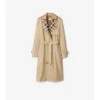 Trench Coat din gabardină cu guler în carouri Trench Coat din gabardină cu guler în carouri