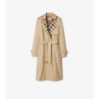 Trench Coat din gabardină cu guler în carouri